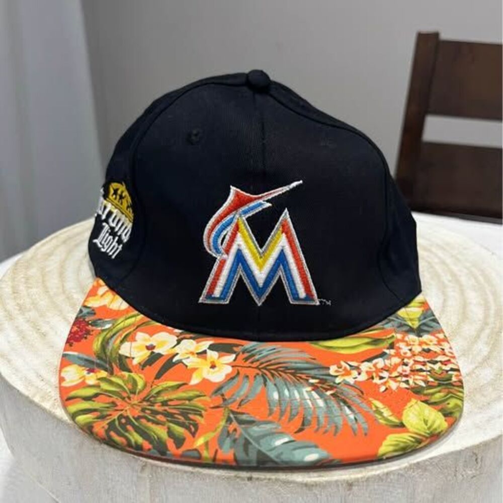 Miami Marlins Corona Light Floral Brim Strapback Cap Hat Baseball